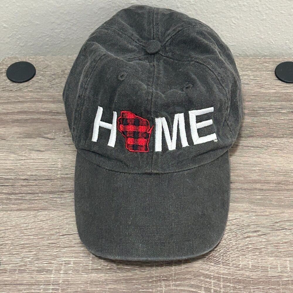 Adams LP101 Hat Mens Adjustable Gray Buffalo Plaid Wisconsin Home Cap Used